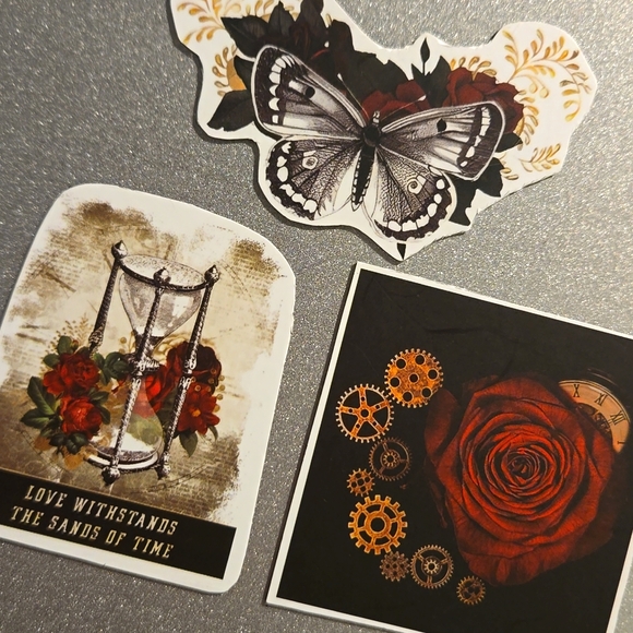 Steampunk Love Withstands the Sands of Time Rose Magnet Custom Handmade Set of 3 - Picture 5 of 6